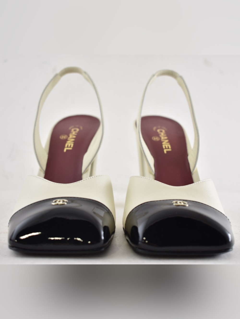 Chanel 26S Blazy Ivory Black Square Toe Sling CC Slingback Block Heel Pump 40.5 - Picture 8 of 16